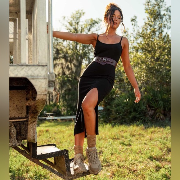 TRIBE KELLEY Ribbed Black Midi Dress | Size M | Soft, Sexy & Stretchy | NWOT - Picture 1 of 10